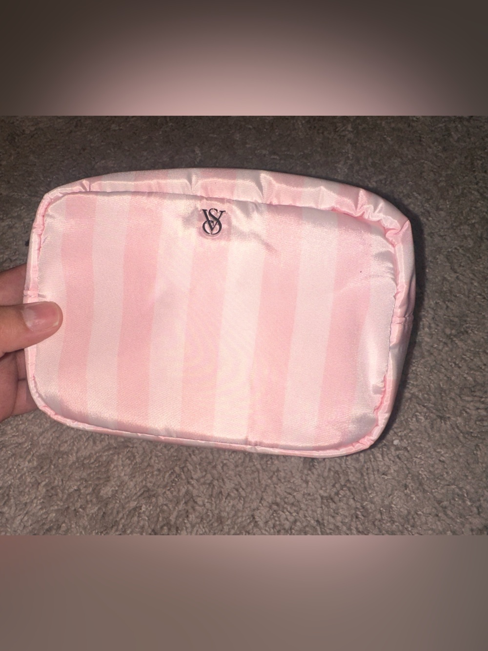 Victoria's Secret Pink Stripe Cosmetic Pouch 🤍💗